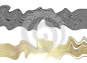 Distorted wave monochrome texture. Abstract dynamical rippled surface. Vector stripe deformation background.