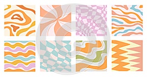 Distorted wavy patterns square background set