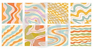 Distorted wavy patterns square background set
