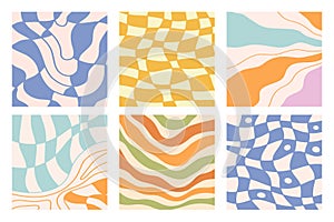 Distorted wavy patterns square background set