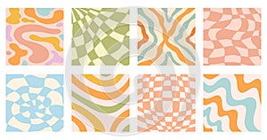 Distorted wavy patterns square background set