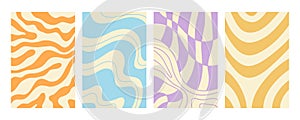 Distorted wavy retro patterns background set