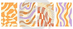 Distorted wavy retro patterns background set