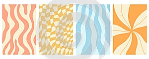 Distorted wavy retro patterns background set