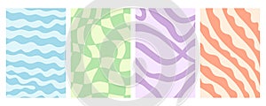Distorted wavy retro patterns background set