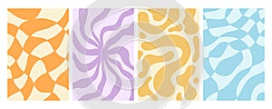 Distorted wavy retro patterns background set