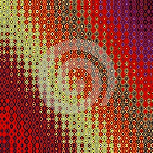 distortion due to pointillist dot and spot scheme from many vivid coloured diagonal stripes