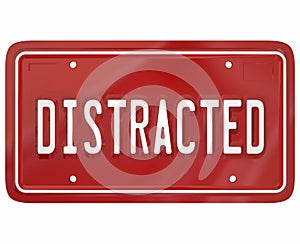 Distracted Driver Word Red License Plate Texting Driving Dangerous
