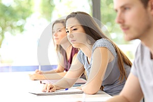 Distracted student in a classroom