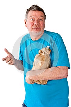 Distraught Mature Man with bottle of booze photo