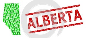 Distress Alberta Stamp Imitation and Green Customers and Dollar Mosaic Map of Alberta Province