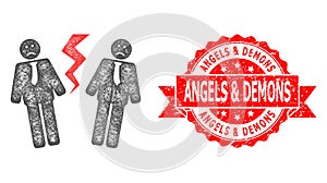 Distress Angels and Demons Stamp Seal and Net Businessmen Conflict Icon