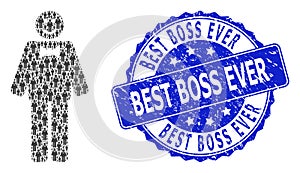 Distress Best Boss Ever Round Watermark and Recursion Happy Mister Icon Composition