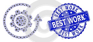 Distress Best Work Round Seal Stamp and Fractal Gear Rotation Icon Composition
