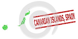 Distress Canarian Islands, Spain Stamp Print and Green People and Dollar Mosaic Map of Las Palmas Province