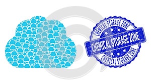 Distress Chemical Storage Zone Round Watermark and Recursive Cloud Icon Collage