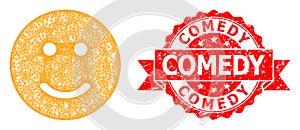 Distress Comedy Stamp Seal and Net Glad Smiley Icon