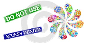 Distress Do Not Use Stamps and No Entry Icon Colorful Centrifugal Burst