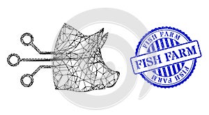 Distress Fish Farm Badge and Network Pig Brain Interface Web Mesh