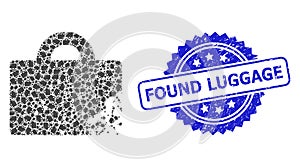 Distress Found Luggage Seal Stamp and Fractal Damaged Luggage Icon Collage