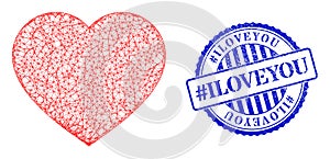 Distress hashtag Iloveyou Badge and Net Love Heart Mesh