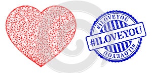 Distress hashtag Iloveyou Badge and Net Love Heart Mesh photo