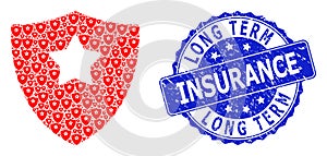 Distress Long Term Insurance Round Seal and Recursive Guard Shield Icon Mosaic