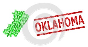 Distress Oklahoma Stamp and Green People and Dollar Mosaic Map of Castellon Province