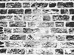 Distress old brick wall texture. Black and white grunge background. Vector illustration