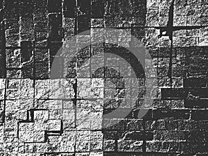 Distress old brick wall texture. Black and white grunge background. Vector illustration