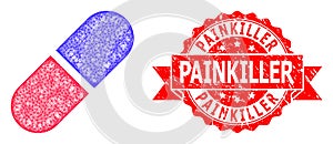 Distress Painkiller Stamp Seal and Hatched Medication Pill Icon