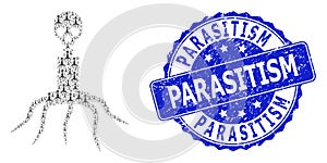 Distress Parasitism Round Seal Stamp and Recursion Death Virus Icon Mosaic