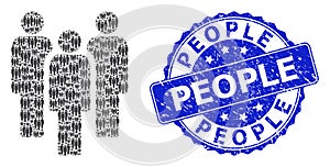 Distress People Round Seal and Recursive People Icon Collage