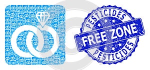 Distress Pesticides Free Zone Round Stamp and Recursion Jewelry Wedding Rings Icon Mosaic