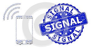 Distress Signal Round Seal Stamp and Recursion Cellphone Signal Icon Mosaic