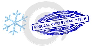 Distress Special Christmas Offer Seal Stamp and Fractal Snowflake Icon Mosaic