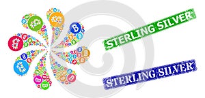 Distress Sterling Silver Stamps and Bitcoin Coin Icon Colorful Twirl Fireworks