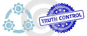 Distress Truth Control Watermark and Recursive Gear Planetary Transmission Icon Mosaic