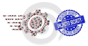 Distress Unlimited Security Round Seal and Recursive Gear Icon Composition