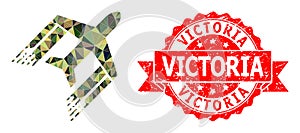 Distress Victoria Seal and Aviation Polygonal Mocaic Military Camouflage Icon