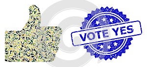 Distress Vote Yes Stamp Seal and Military Camouflage Composition of Thumb Up