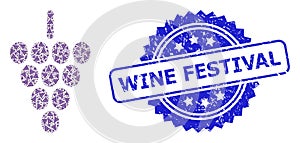 Distress Wine Festival Seal Stamp and Recursive Grape Berry Icon Collage