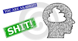 Distress You Are an Idiot! Badges and Triangular Mesh Shit Brain Icon