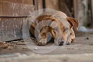 Distressed Abused dog alone abandoned on street. Generate ai