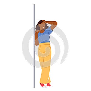 Distressed Black Woman Rests Against A Wall, Her Posture Conveying Sorrow Or Frustration, Cartoon Vector Illustration photo