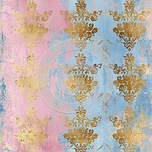 distressed damask background in vintage dusty blue color, digital paper style