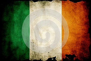 Distressed dark worn background of a vintage national flag of the Republic of Ireland