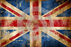 Distressed dark worn background of a vintage Union Jack national flag of the United Kingdom