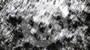 Distressed halftone grunge black and white scratches blurry shaded rough texture background.