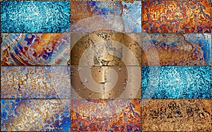 Distressed overlay texture of rusted peeled metal. grunge background